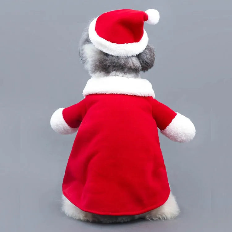 Red polar fleece Santa Claus costume for pets in standing design