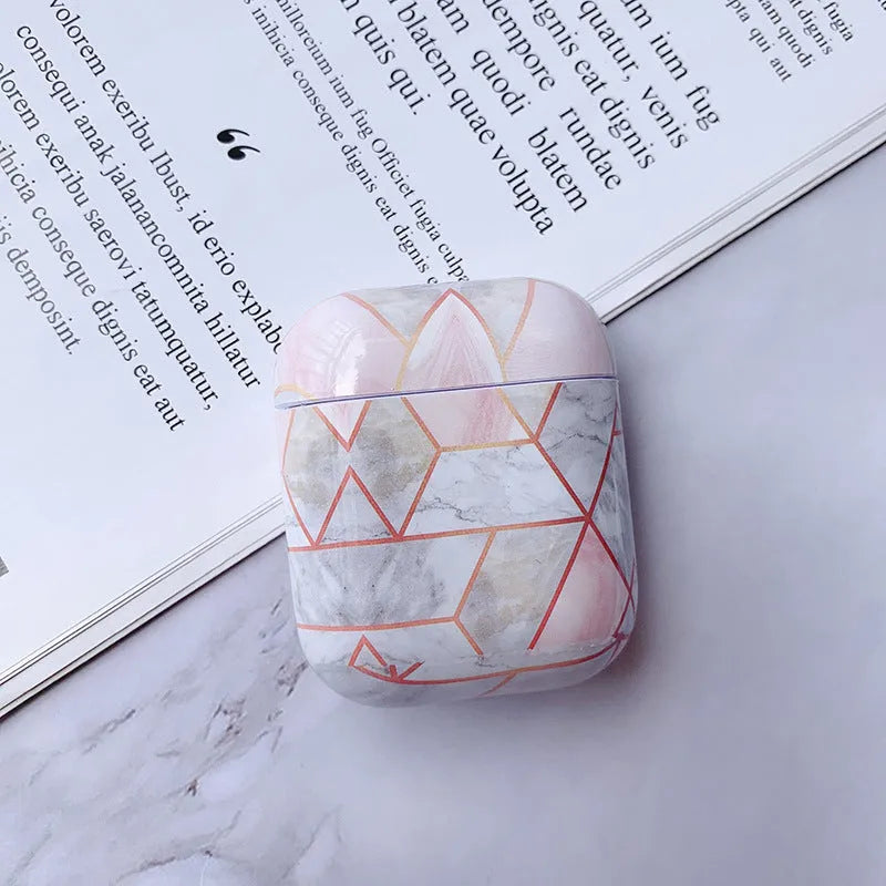 Hard white marble design PC protective case for Apple AirPods wireless earphone charging box