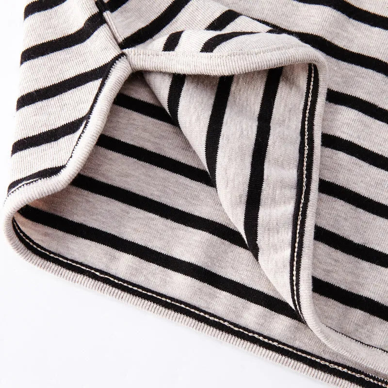 Striped print cotton long sleeve T-shirt for baby girls in black or red colour options