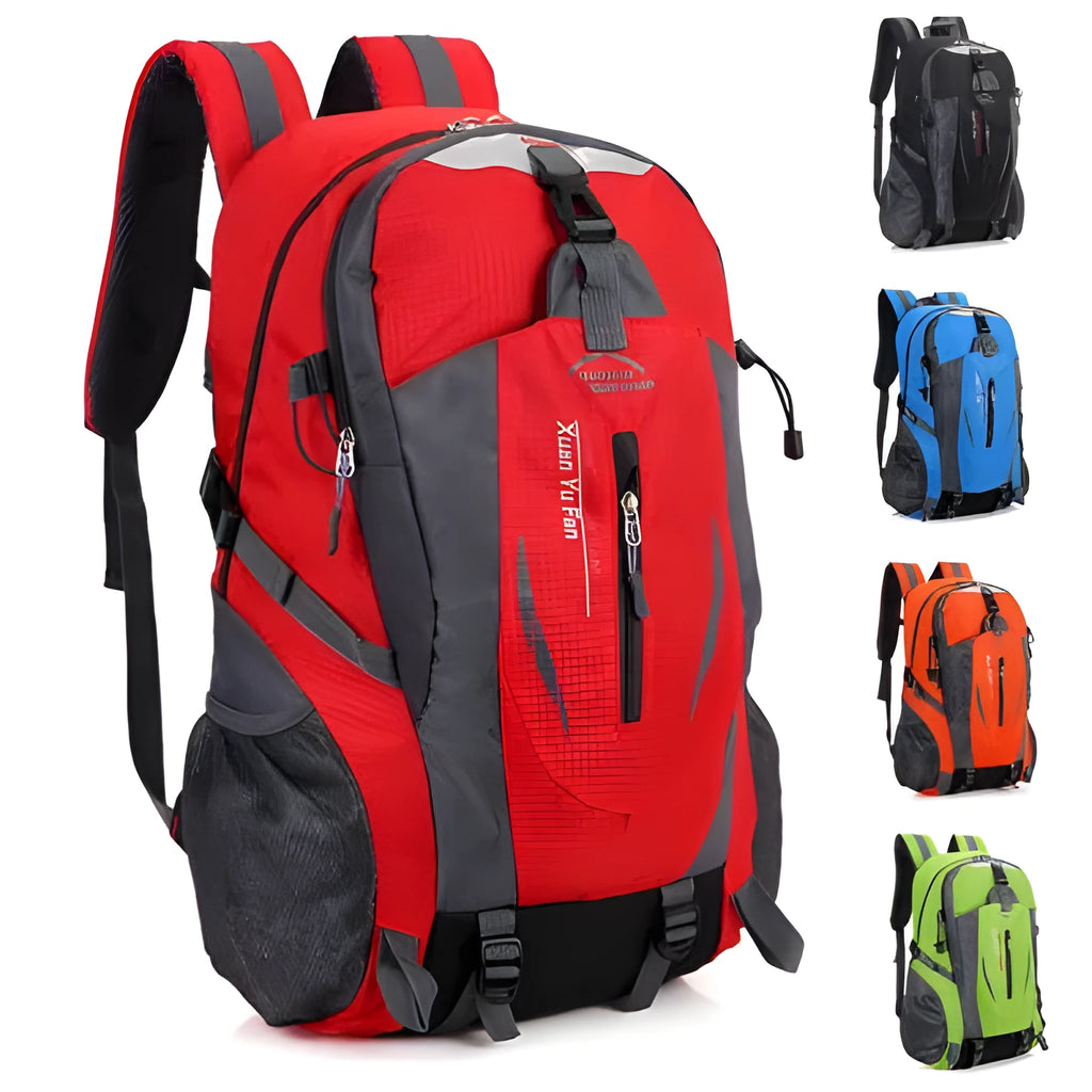 Outdoor mountaineering backpack in army green, 53cm height, waterproof nylon material with padded straps