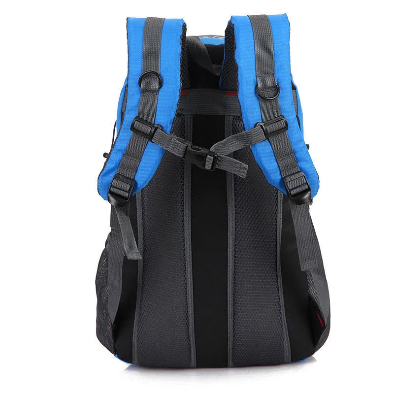 Outdoor mountaineering backpack in army green, 53cm height, waterproof nylon material with padded straps