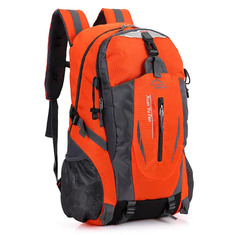 Outdoor mountaineering backpack in army green, 53cm height, waterproof nylon material with padded straps