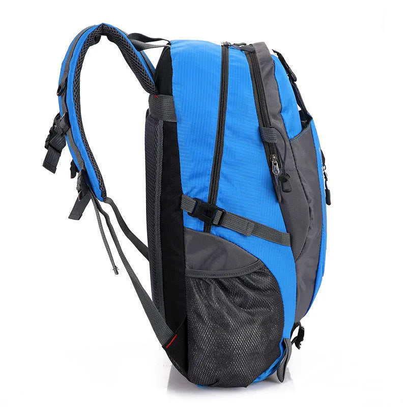 Outdoor mountaineering backpack in army green, 53cm height, waterproof nylon material with padded straps