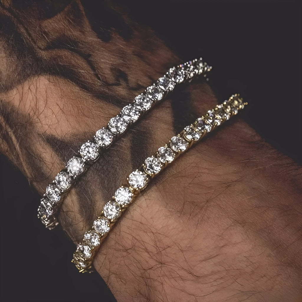 Men's geometric tennis bracelet with single row of zirconia stones on alloy chain in multiple colours