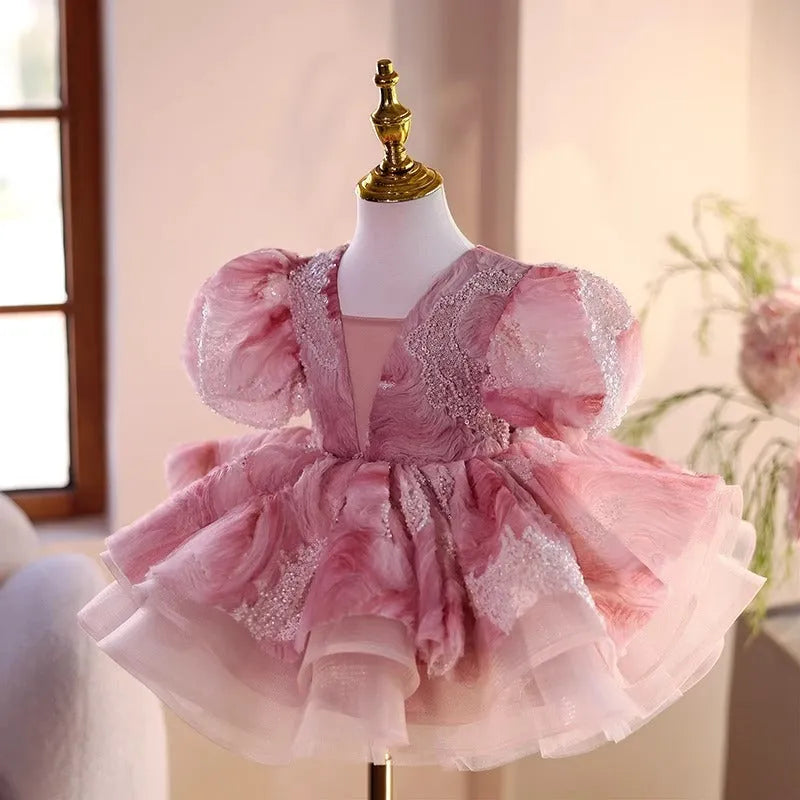 Pink princess children's dress for wedding piano performance 80-150cm height