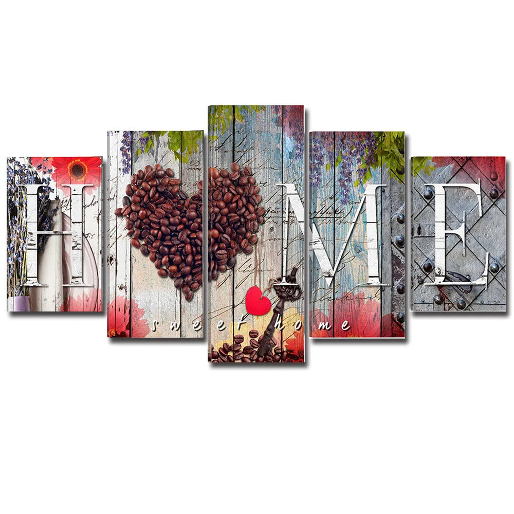 Set of five red oil painting decoration boards in multiple sizes for wall art display