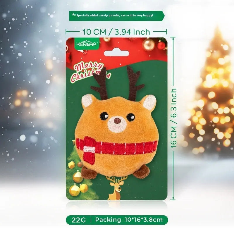 Christmas cat plush toy with catnip in festive design options including elk, tree, Santa and egg motifs