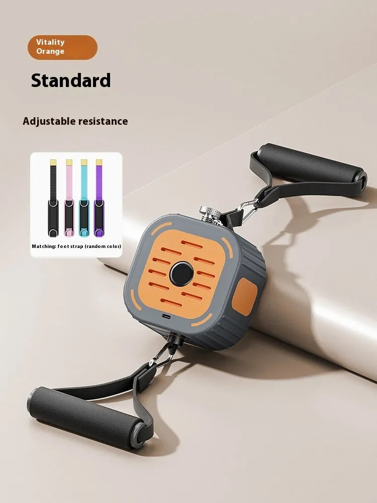 Adjustable power pump chest expander in vibrant orange or navy blue, showing compact ABS plastic frame.
