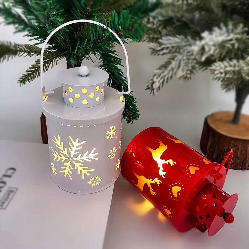 LED Christmas candle lantern with flickering flame effect in wrought iron Nordic style decoration