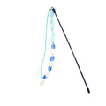 Rainbow cotton candy coloured cat teaser wand with bell, tassel, and plush ball