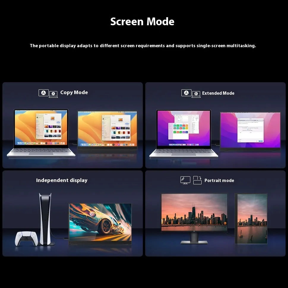 Black 15.6 inch portable IPS monitor with stand showing Full HD resolution display
