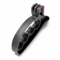 Black handheld knife and scissor sharpener tool on a white background.