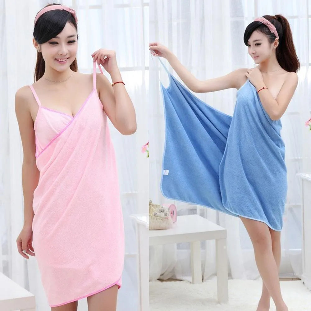 Polyester beach dress towel in pink, red, blue, purple or rose red, shown in S and L sizes.