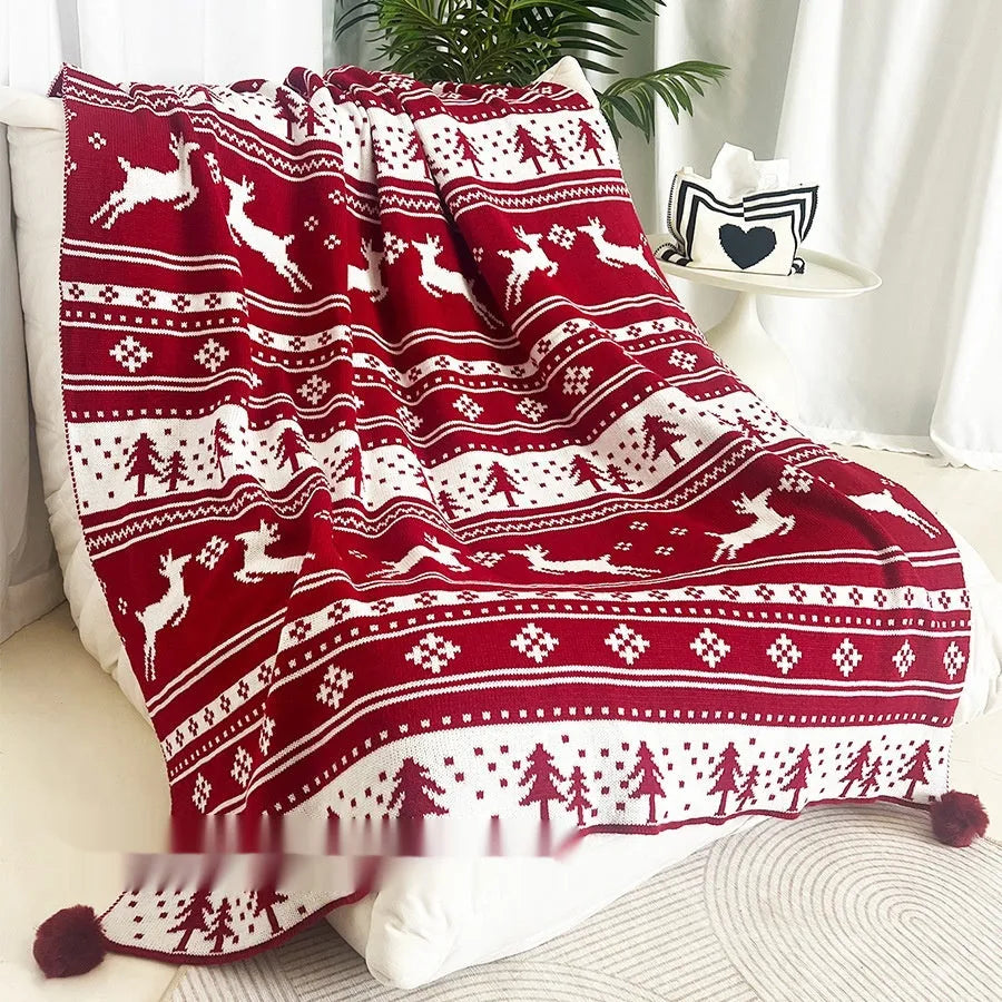 Personalised acrylic Christmas blanket with snowflake or reindeer pattern.