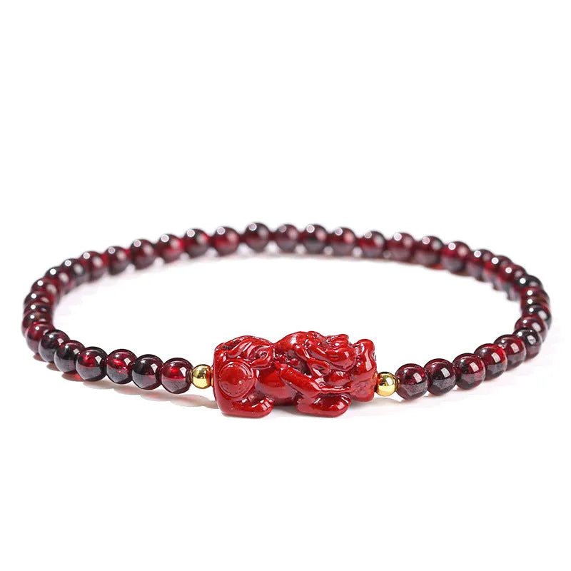 Natural garnet purple sand pixiu and strawberry quartz square women's bracelet geometric design