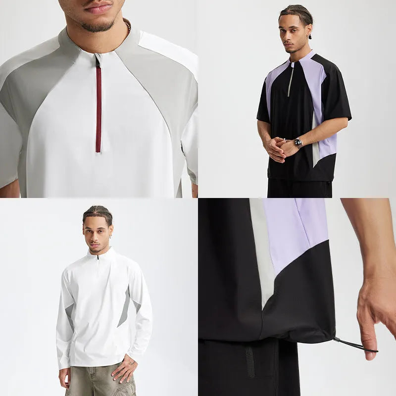 Men's lightweight polyester casual top with stitching detail in solid colour