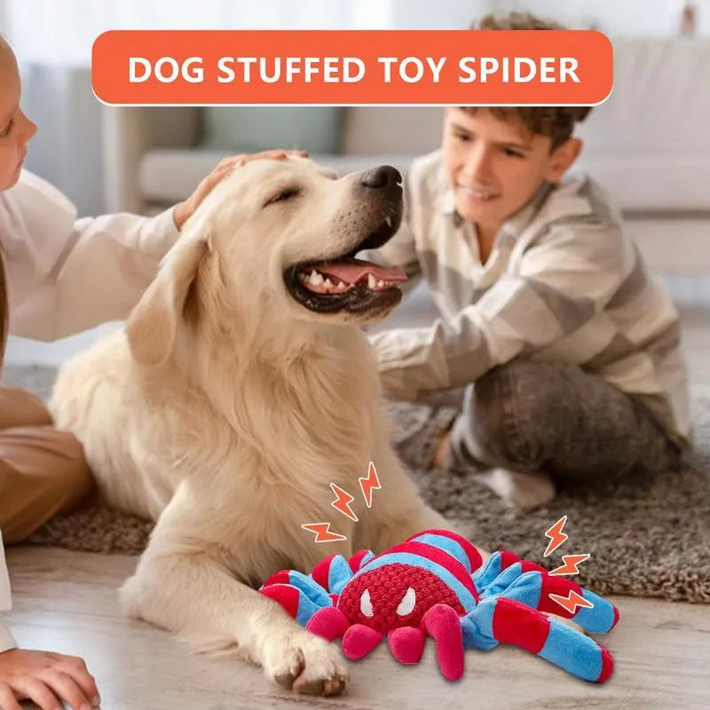 Red soft plush bite-resistant teddy dog toy with squeaker for medium and large breeds