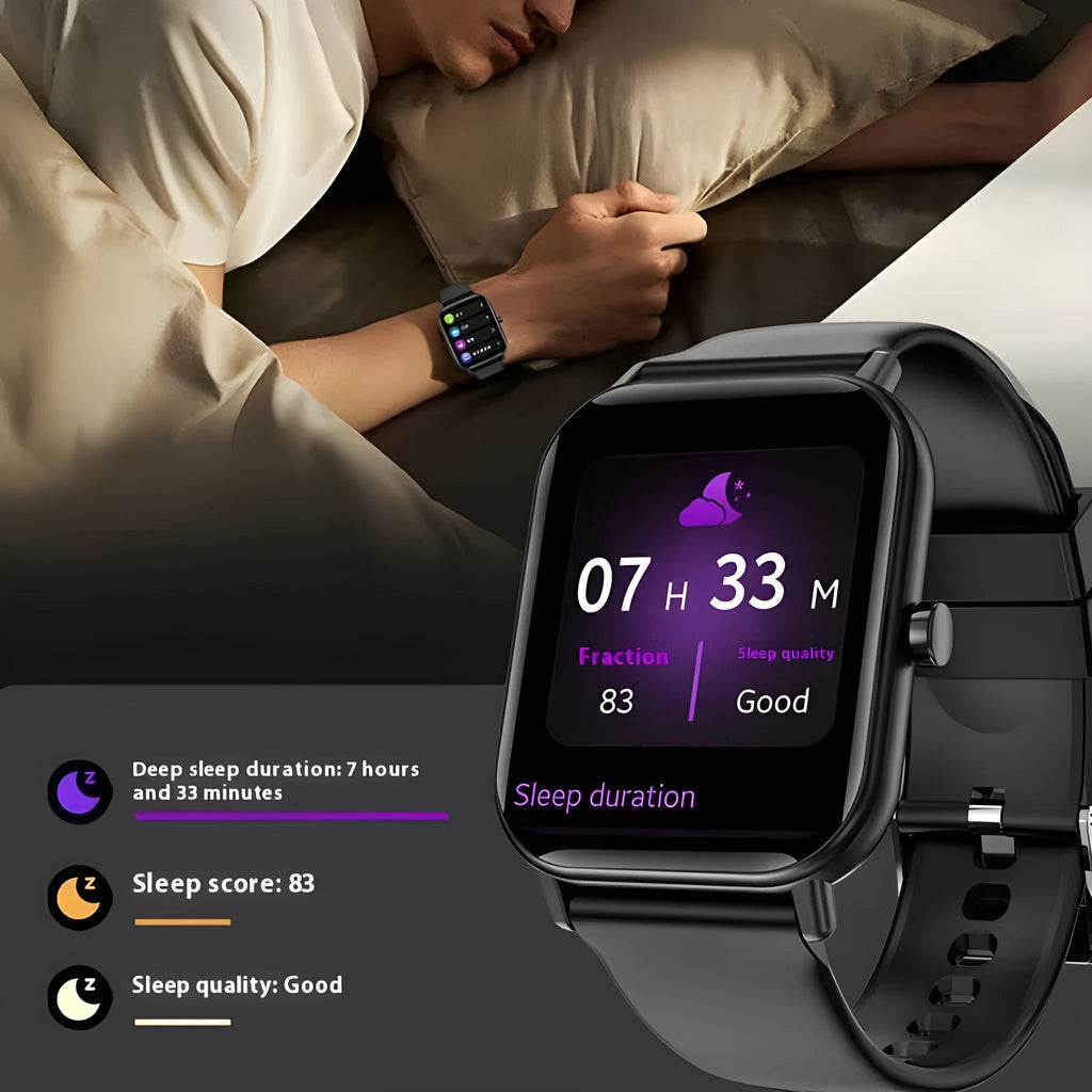 Black Bluetooth calling smartwatch with TFT screen showing heart rate monitoring on a wrist