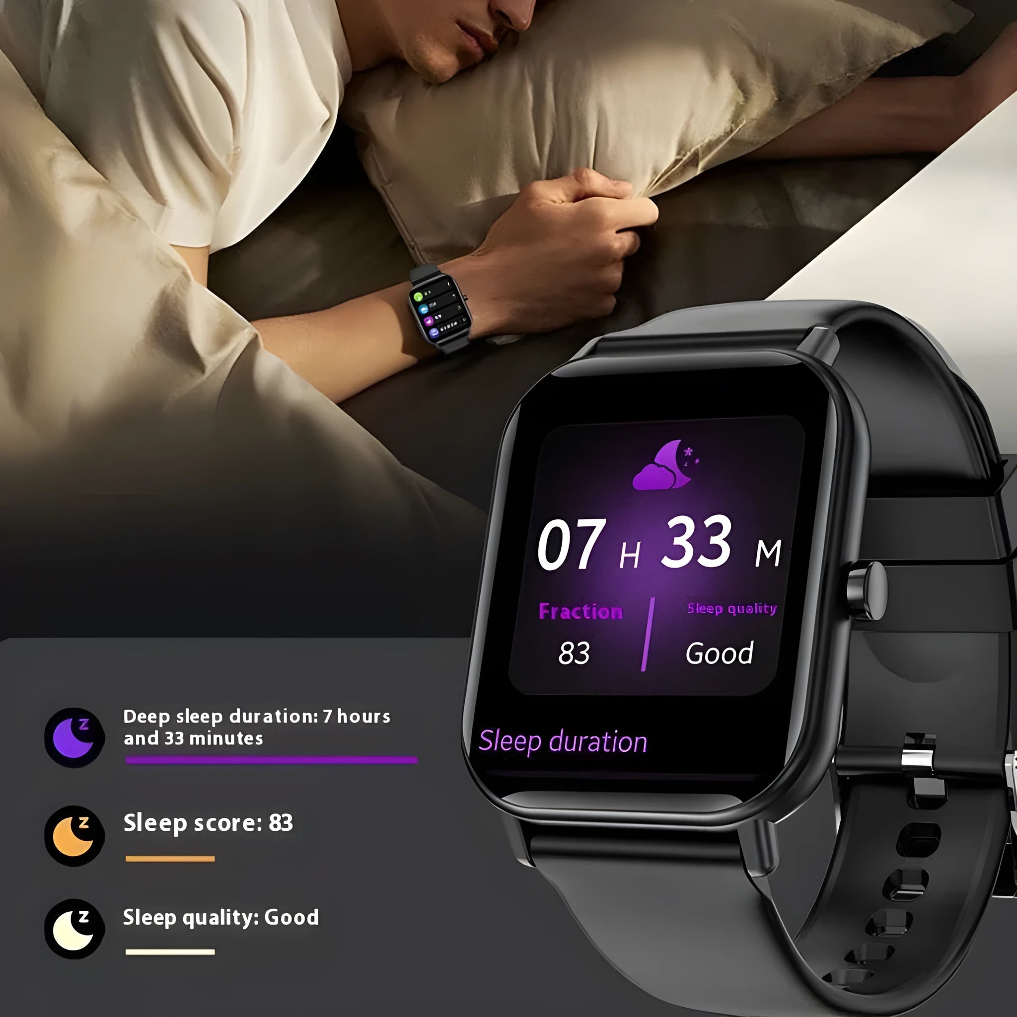 Black Bluetooth calling smartwatch with TFT screen showing heart rate monitoring on a wrist