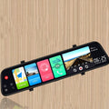 12-inch rearview mirror tachograph dash cam with dual lenses mounted in a car