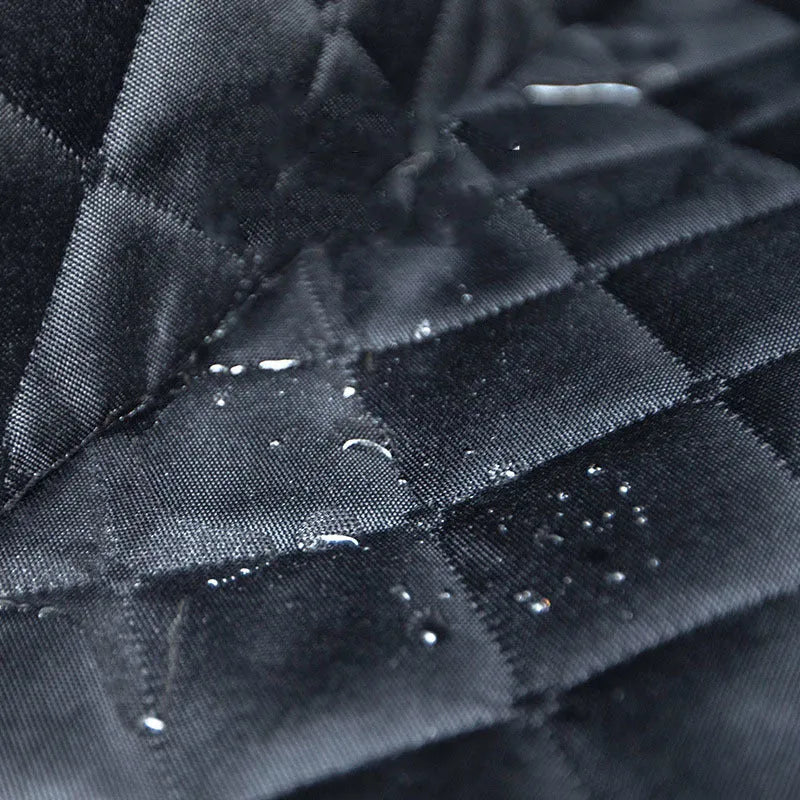 Black polyester two-seater car rear pet mat, waterproof and scratch-resistant, laid across a car seat