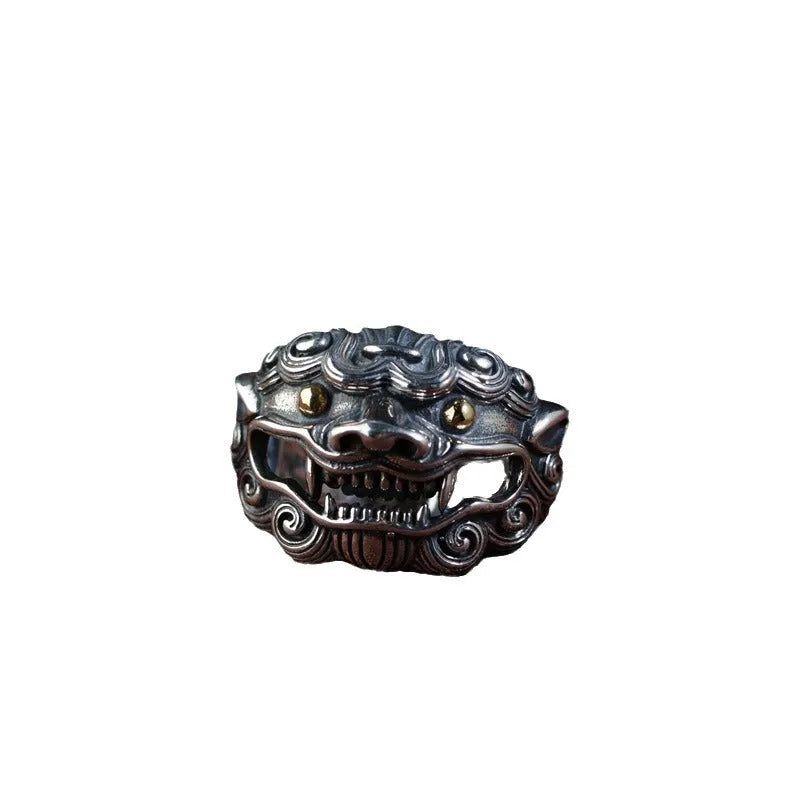 Personalised silver open ring with Jibeast pattern and diamond detailing.
