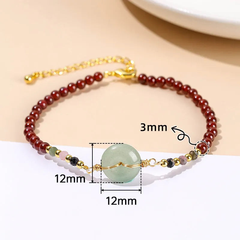 Women's crystal agate bracelet with garnet safety buckle and round beads