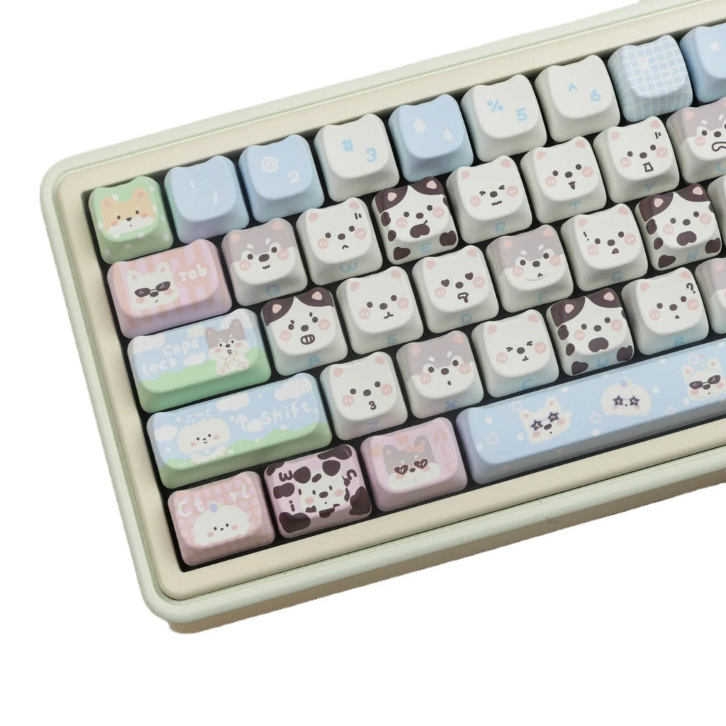 Full set of colourful puppy character design PBT keycaps for mechanical keyboards