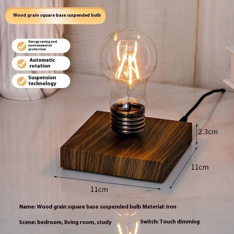 Creative suspension bulb small night lamp with iron art construction and square base