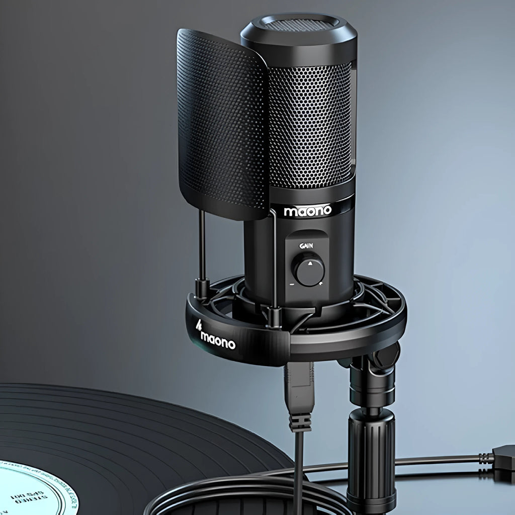 PM461 coloured USB condenser microphone on included tripod with shock mount and USB cable