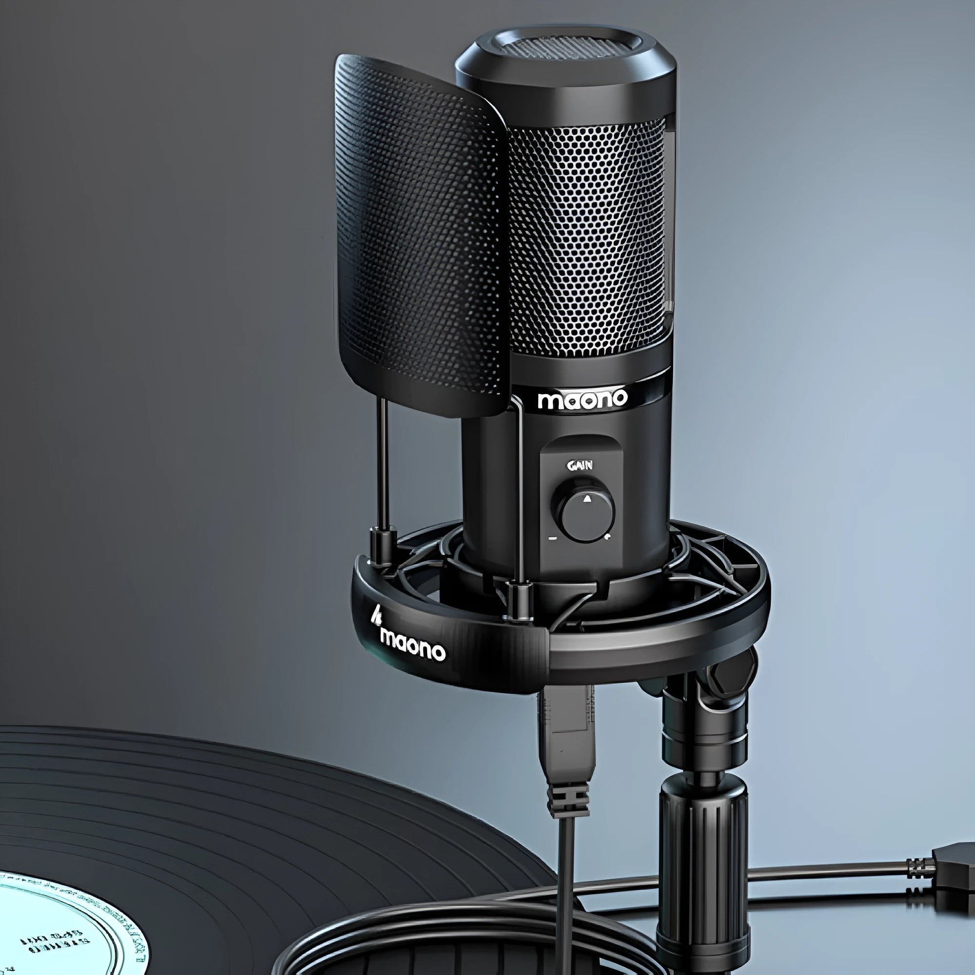 PM461 coloured USB condenser microphone on included tripod with shock mount and USB cable