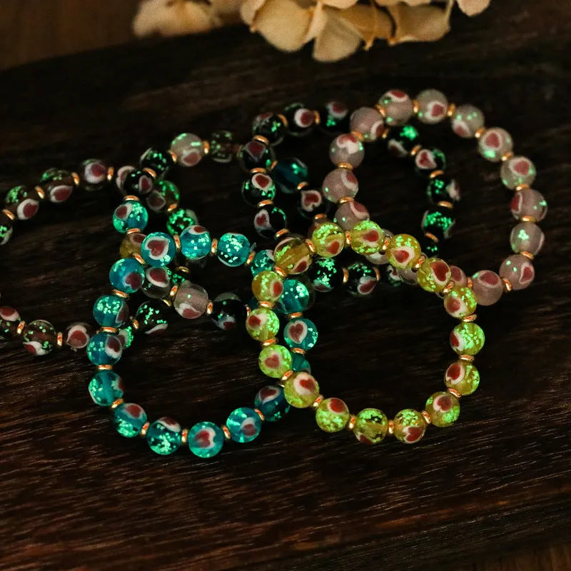 Handmade glass coloured glaze swallowing gold beast heart bracelet with 10mm charm