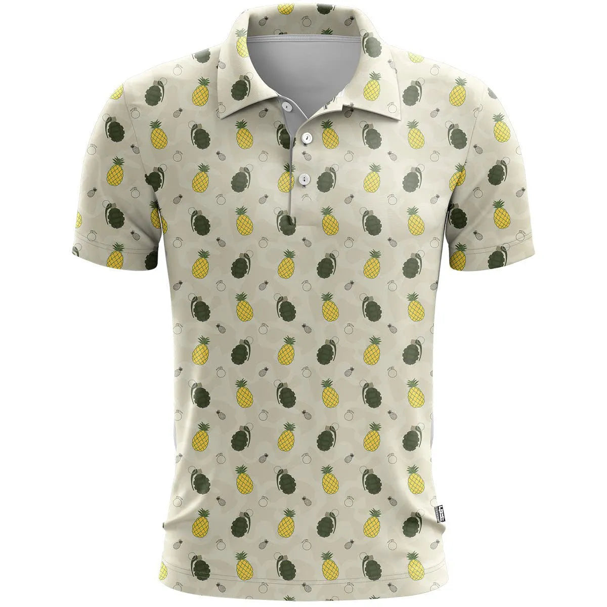3D printed pattern on a loose-fit short sleeve sports shirt in bird eye cloth fabric.