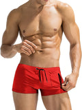 Men's high waist swimming trunks with lace-up front in solid colours