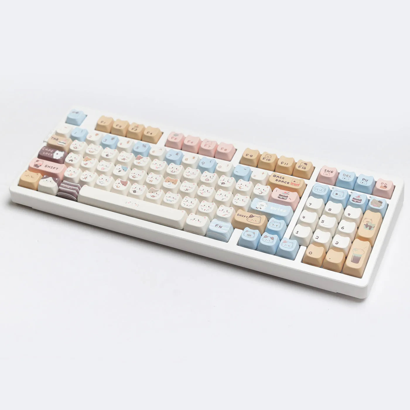 High Sea Salt Cat pastel PBT keycap set for mechanical keyboards with 7u spacebar supplement