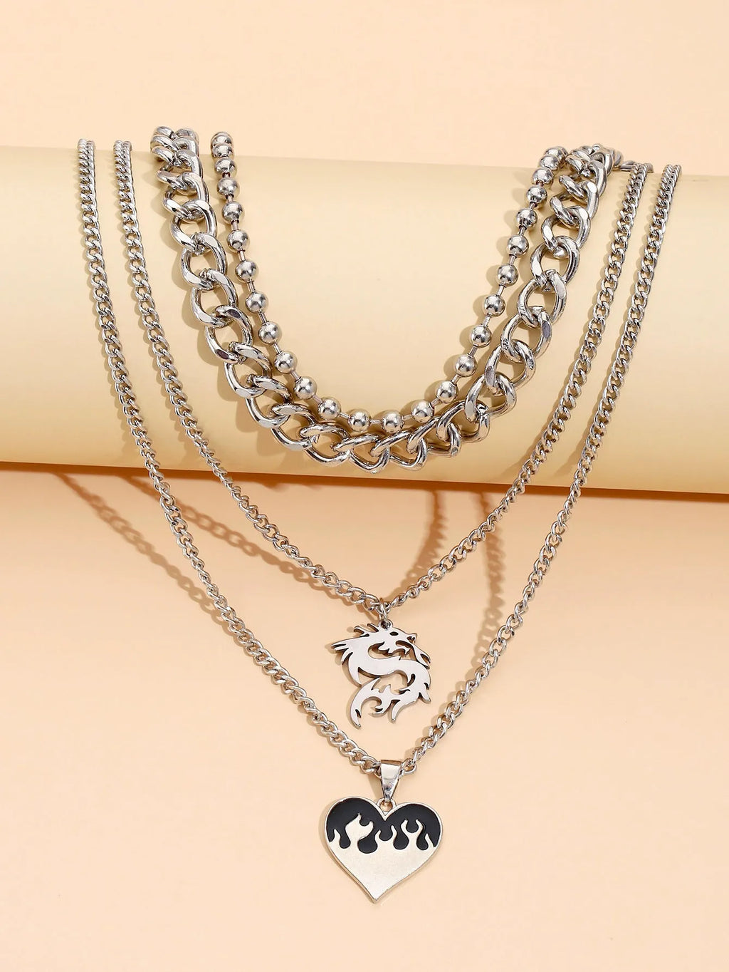 Silver alloy love dragon pendant necklace on adjustable clavicle chain geometric shape