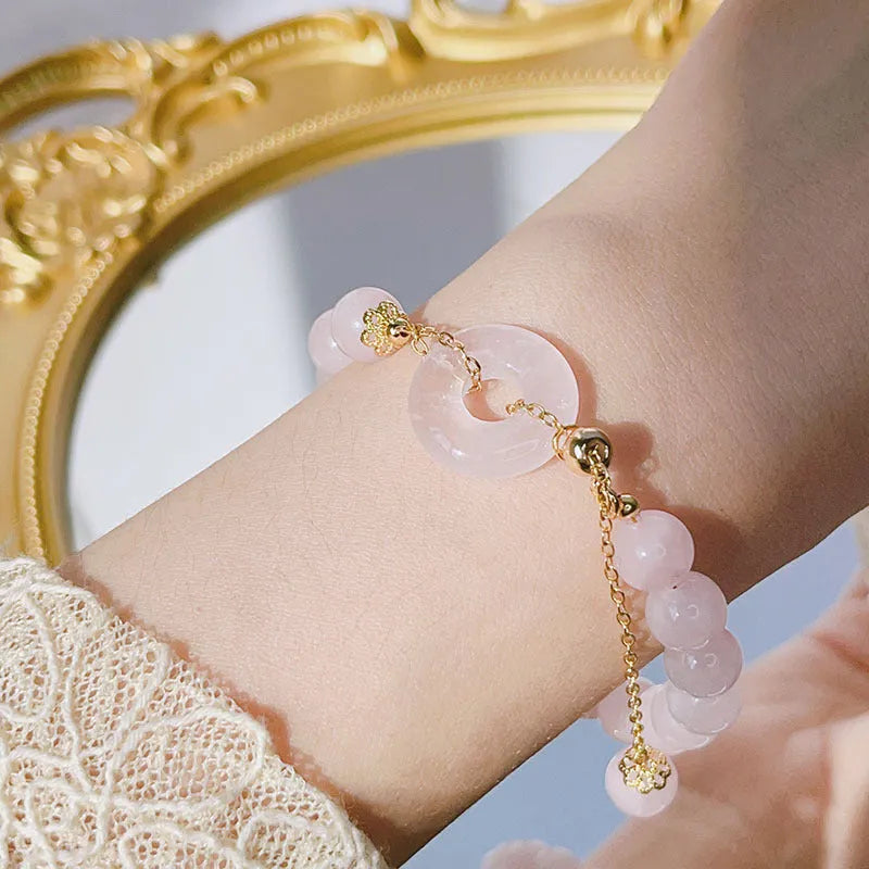 Pink crystal safety buckle bracelet with peace buckle design for women