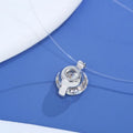 Women's sterling silver moissanite clavicle chain necklace with invisible fishing line setting.