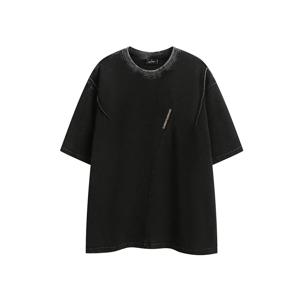 Short-sleeved loose-fit cotton blend T-shirt in purple and black colours