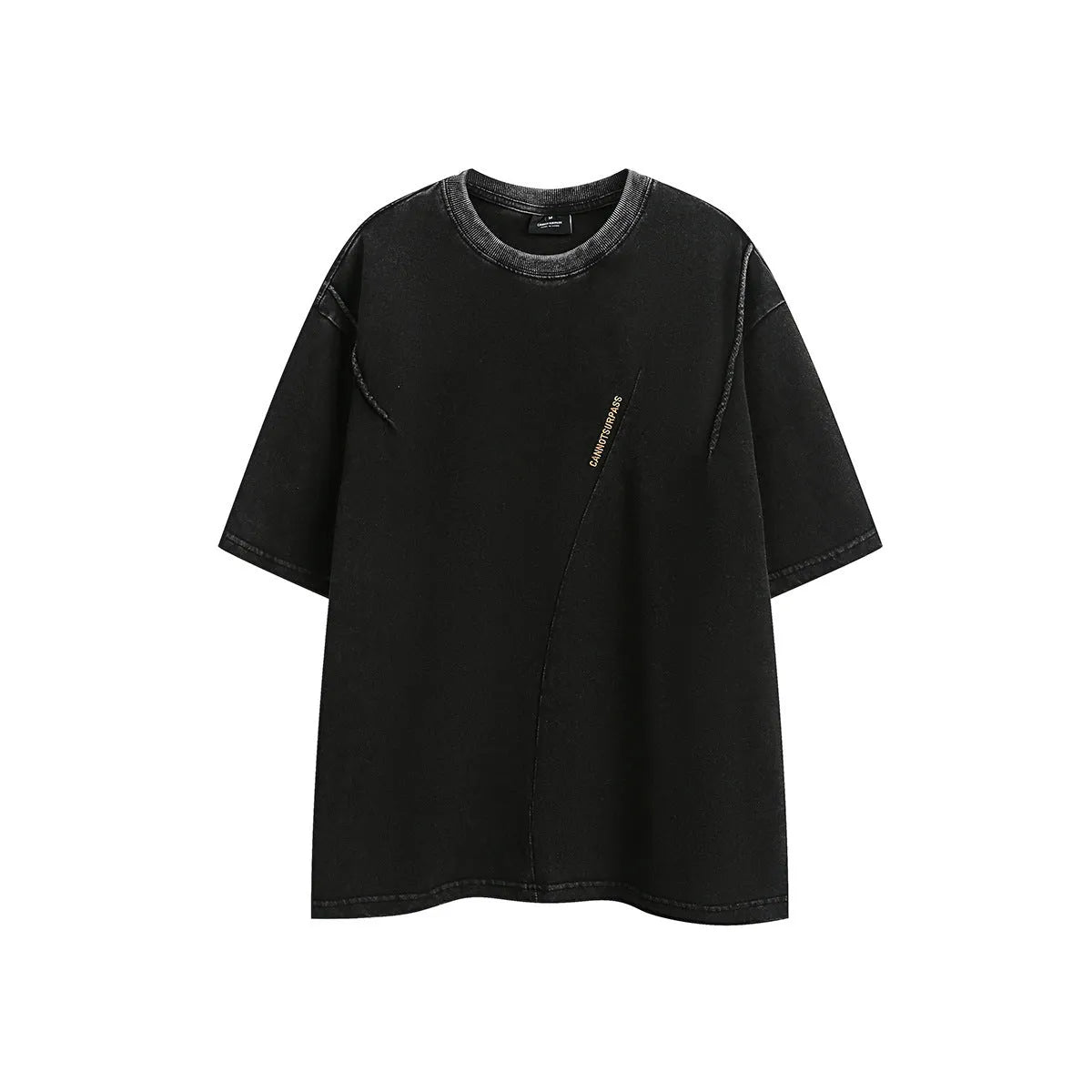 Short-sleeved loose-fit cotton blend T-shirt in purple and black colours