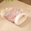 Flannel cat sleeping bag nest pet bed measuring 50 by 40 centimetres.