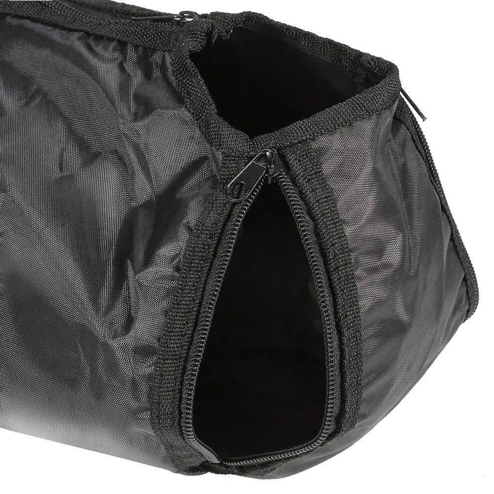 Black anti-scratch cat cleaning bag made from 420D PU Oxford fabric showing folded and expanded states