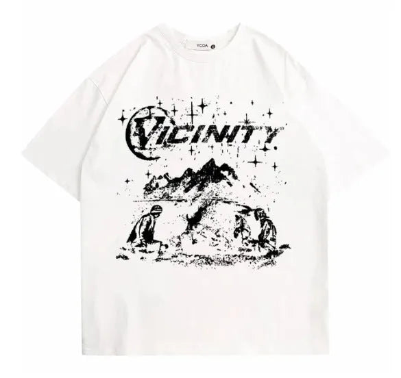 Men's black and white hip hop print on a polyester short sleeve t-shirt.