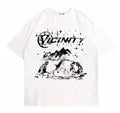 Men's black and white hip hop print on a polyester short sleeve t-shirt.