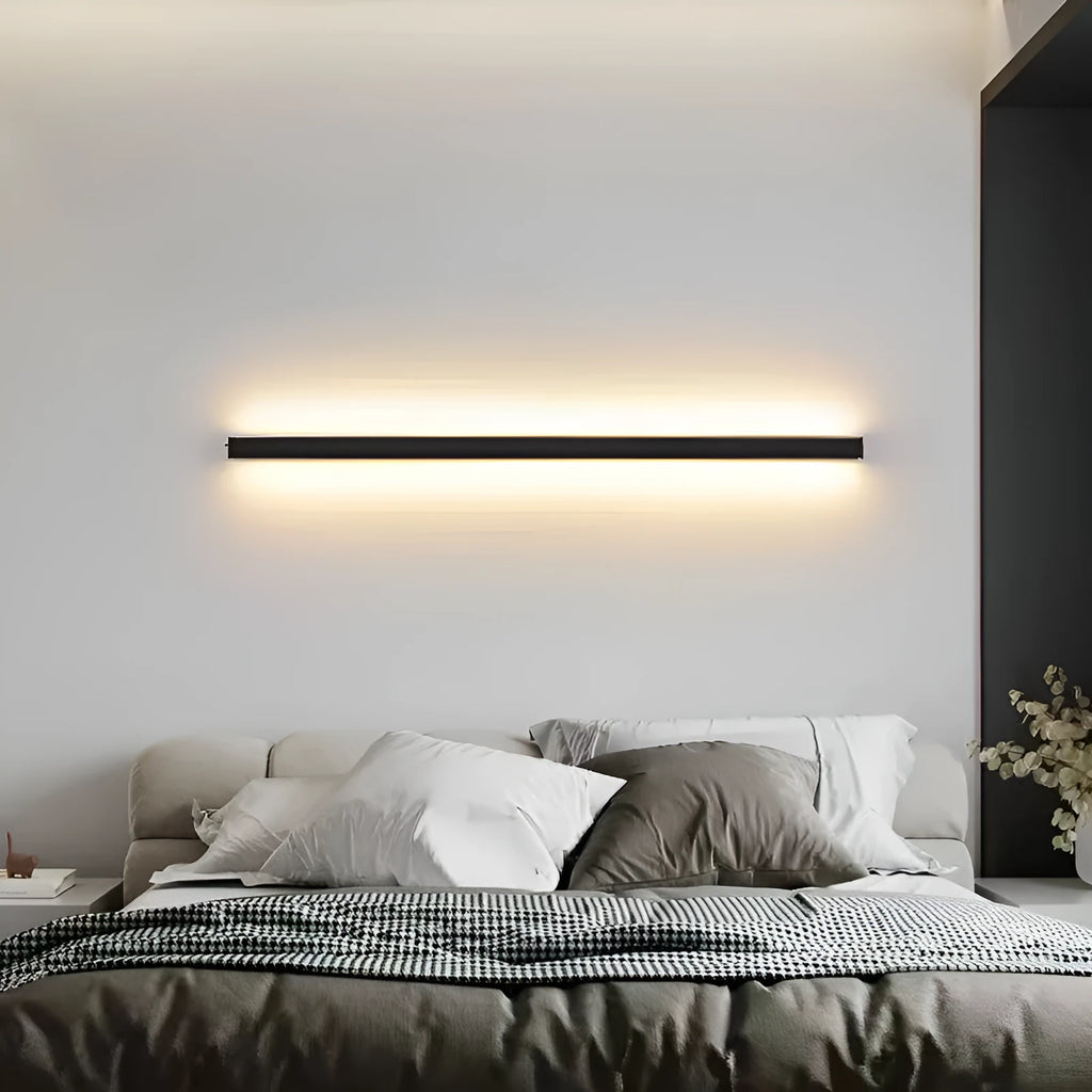 80cm long simple strip LED wall lamp in black with touch control for three light colours