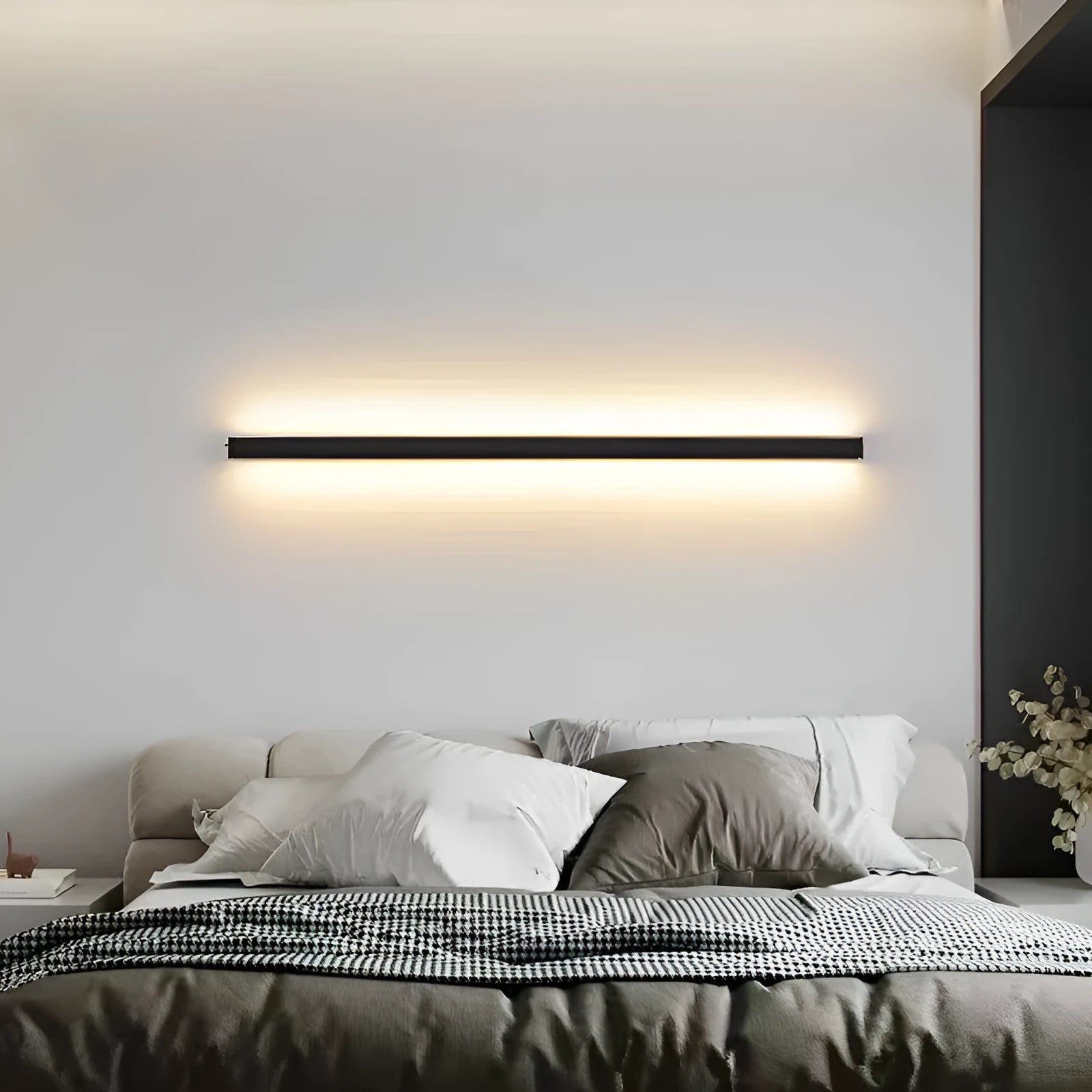 80cm long simple strip LED wall lamp in black with touch control for three light colours
