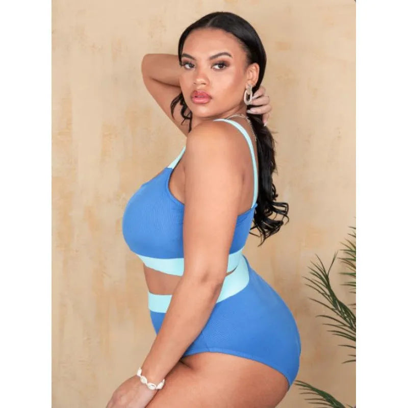 Women's high-waist bikini set in polyester fabric with split styling and pure colour stitching