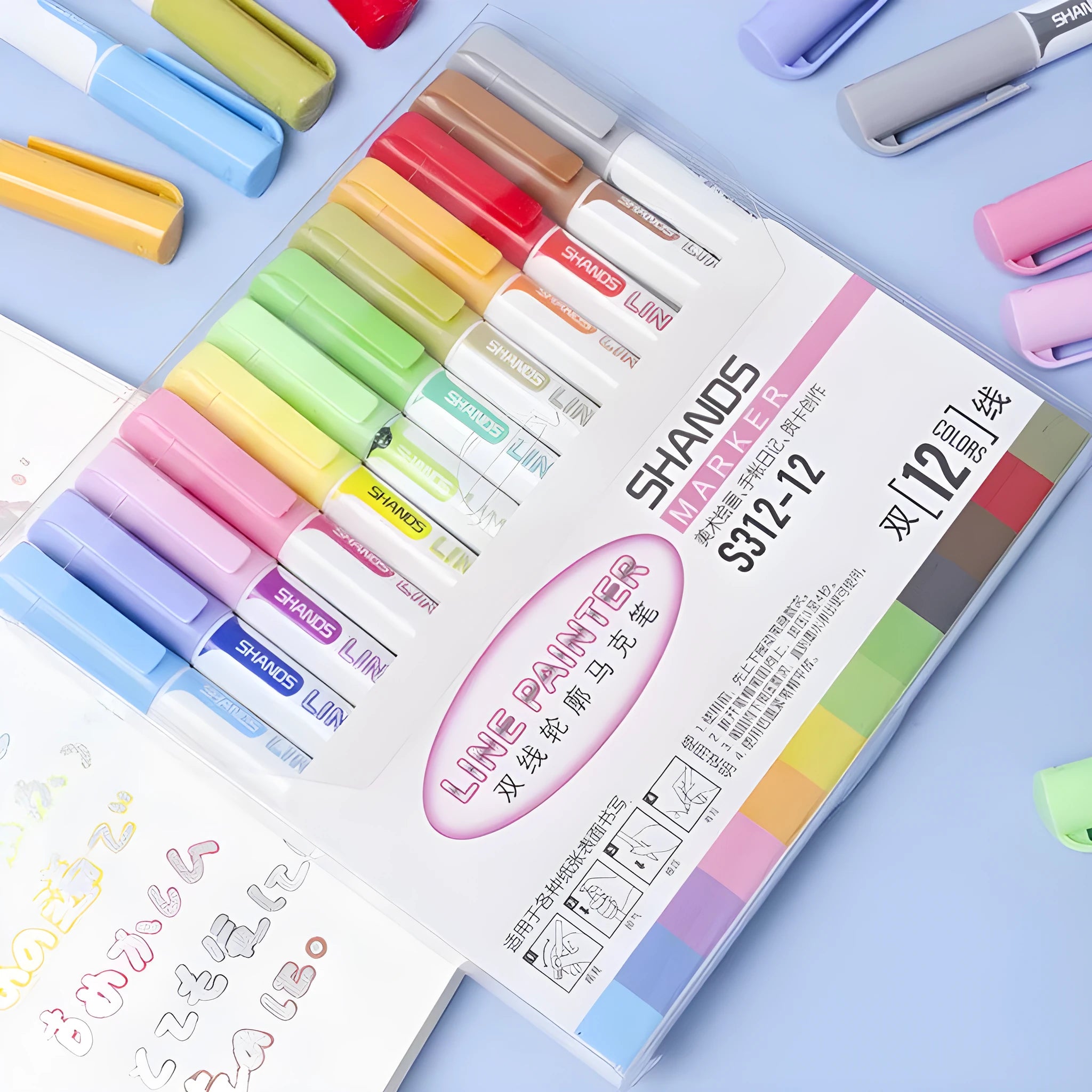 Flash Colour Acrylic Painter Pens in a set, showing fine-tipped nibs, for arts and crafts.