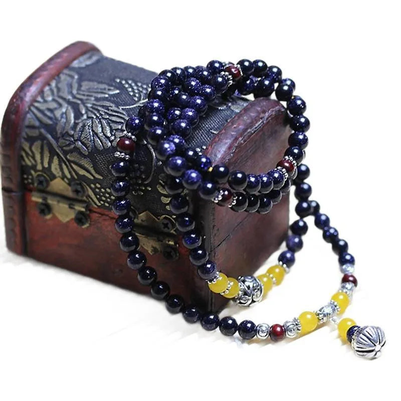 Women's blue San beads bracelet in ethnic style with manual construction