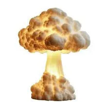 Modern art table lamp shaped like a mushroom cloud explosion, with USB cable for power.
